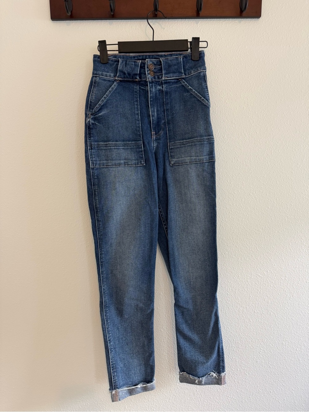 Hollister High Rise Utility Patch Pocket Jeans 00R W23 L27 Medium Wash
